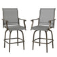 Outdoor Bar Stools Set of 2, Swivel Bar Height Chairs with High Back, Curved Armrests and Steel Frame, Light Grey