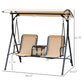 2 Person Covered Porch Swing Patio Swing with Pivot Storage Table, Cup Holder, & Adjustable Overhead Canopy, Beige