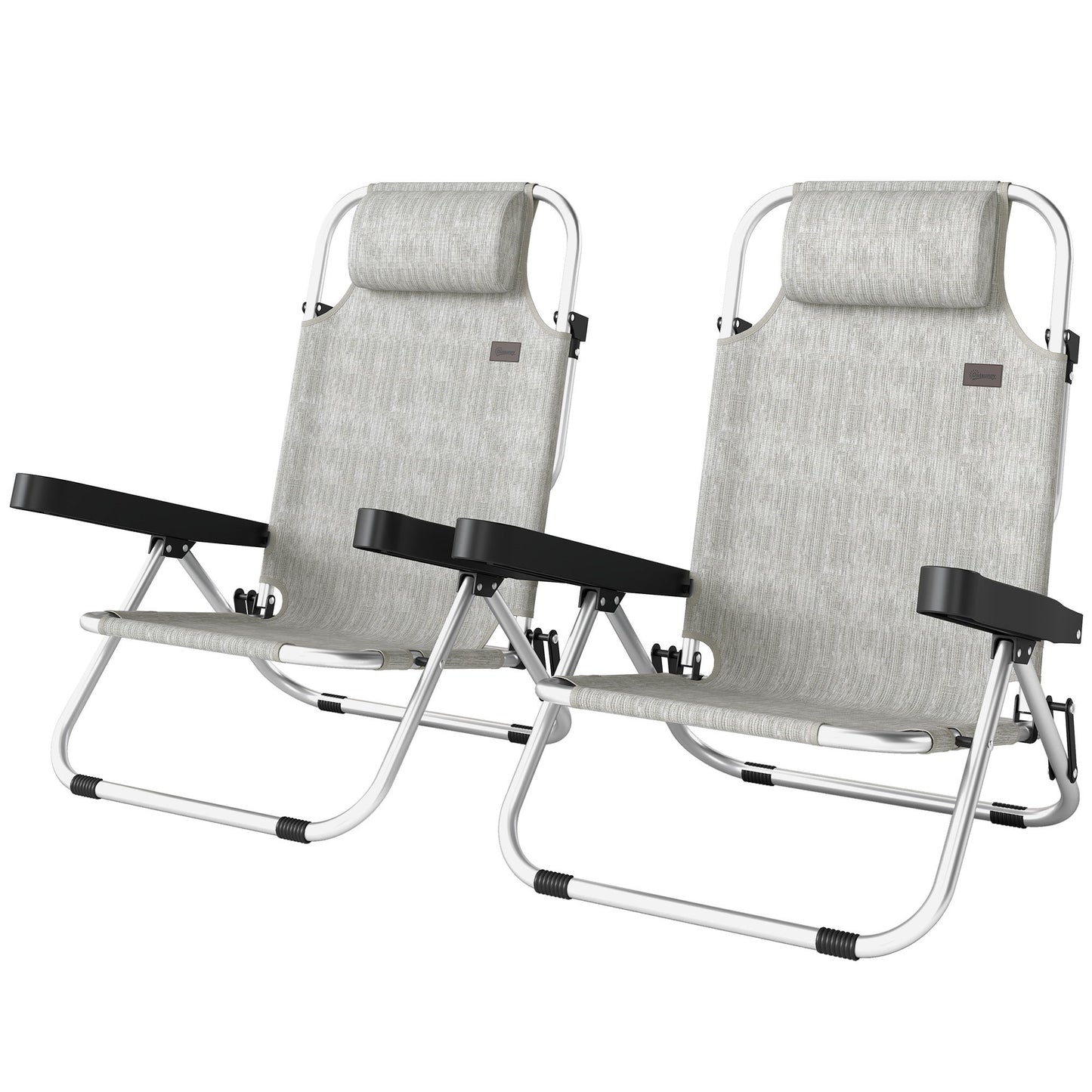 Folding Beach Chair Set of 2, Reclining Backpack Beach Camping Chairs with 4-Position Adjustable Backrest