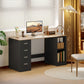 Office Desk, 55" Computer Desk with 4 Reversible Drawers, Mobile PC Stand, Adjustable Shelf, Black Wood Grain