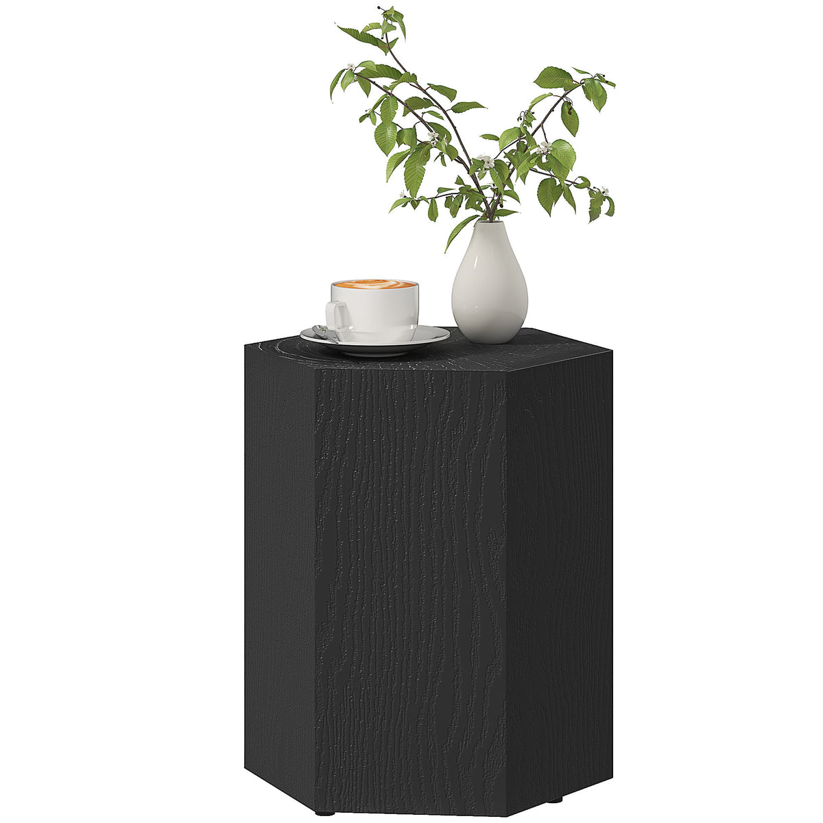 Hexagonal Side Table, Small End Table with 4 Adjustable Feet for Indoor, Outdoor, Black