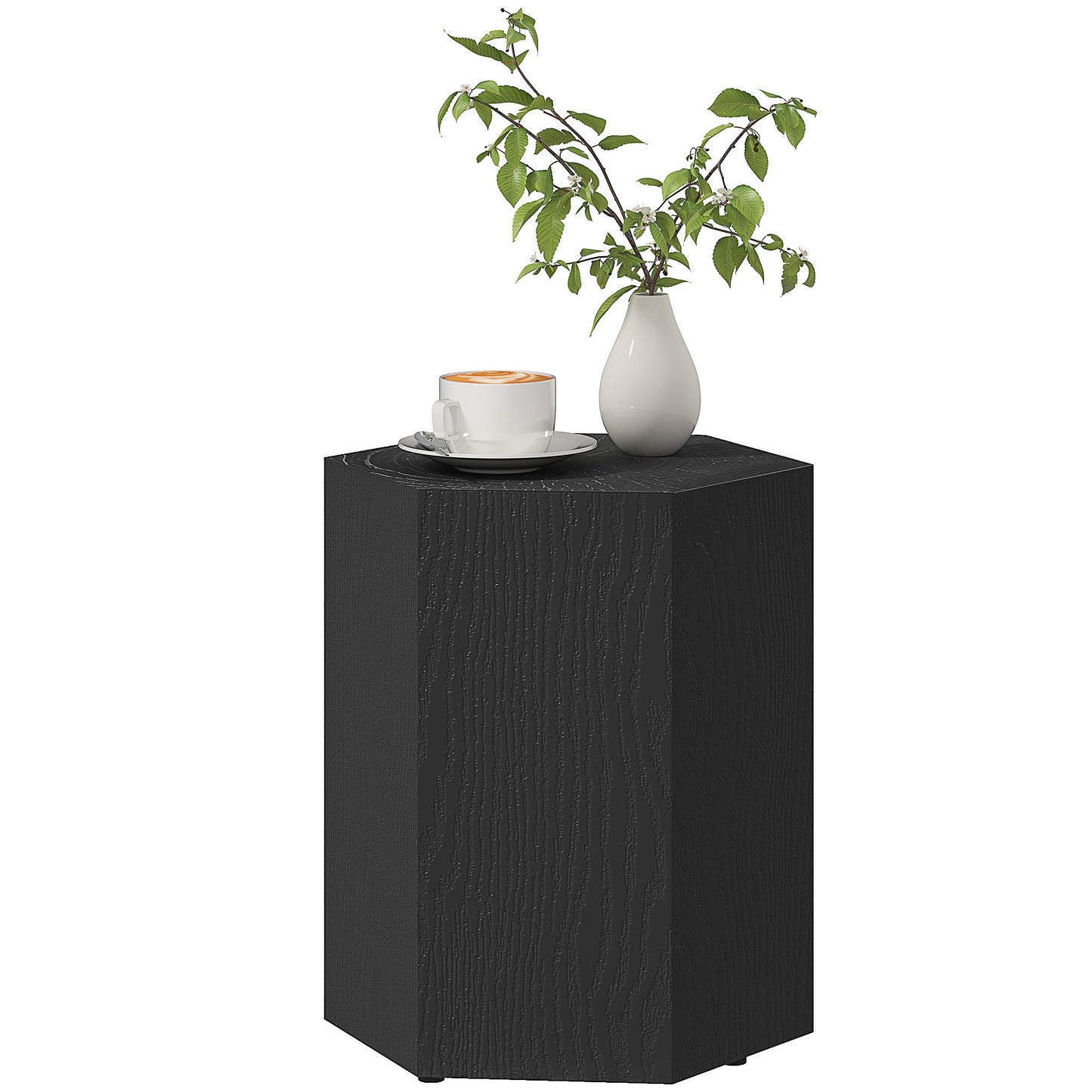 Hexagonal Side Table, Small End Table with 4 Adjustable Feet for Indoor, Outdoor, Black