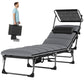 Lounge Chair Outdoor, Folding Chaise Lounge with 5-Level Adjustable Back, Cushion, Side Pocket and Headrest