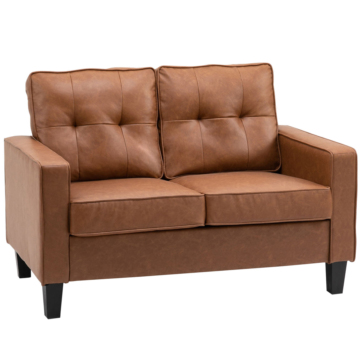 51" PU Leather Loveseat, Upholstered Double Sofa Couch with Armrests, Tufted Backrest, Pocket Spring and Sponge Padded Cushion for Living Room, Bedroom, Home Office, Brown