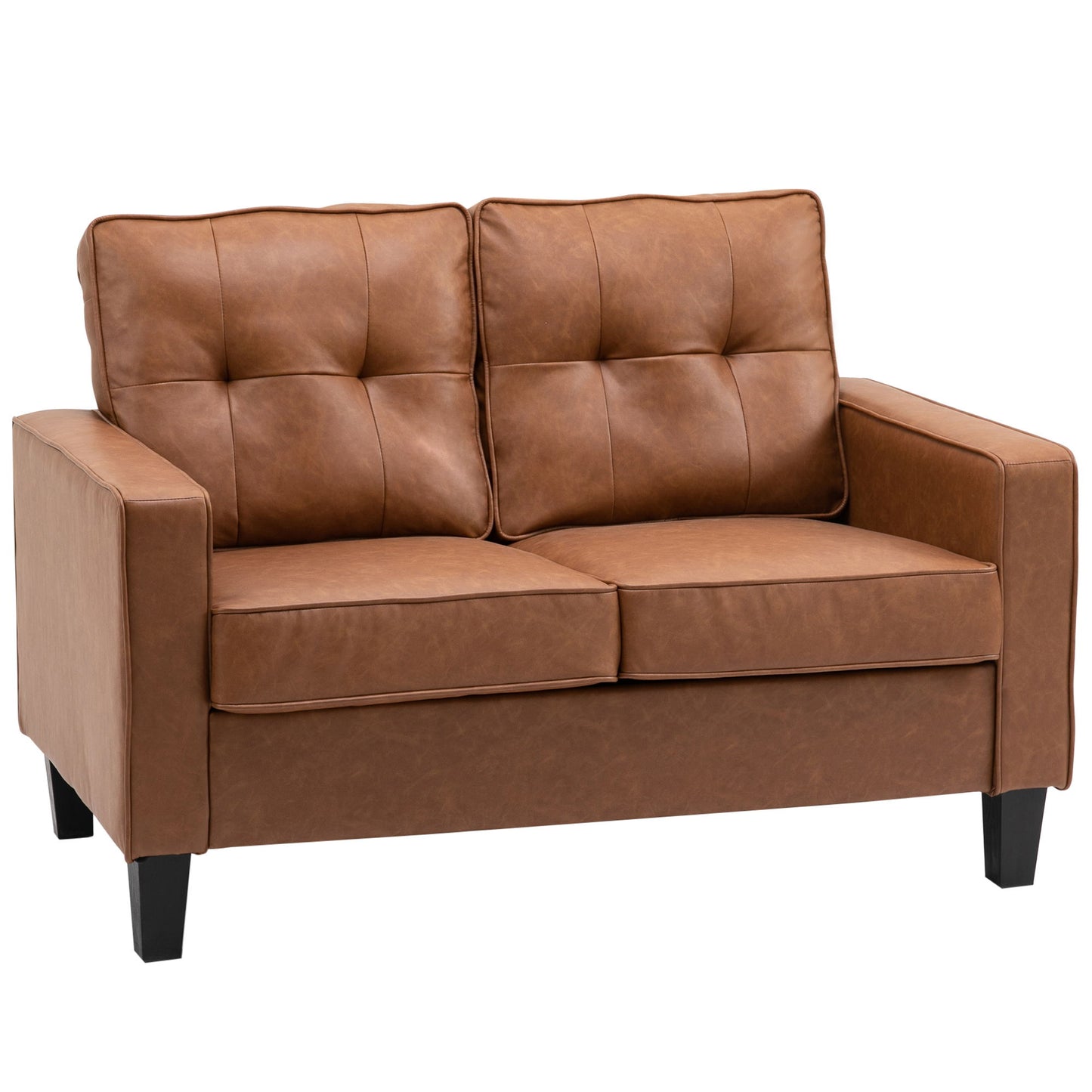 51" PU Leather Loveseat, Upholstered Double Sofa Couch with Armrests, Tufted Backrest, Pocket Spring and Sponge Padded Cushion for Living Room, Bedroom, Home Office, Brown