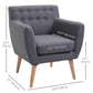 Linen Upholstery Armchair, Mid-Century Modern Accent Chair with Wood Frame and Thick Padding, Light Grey