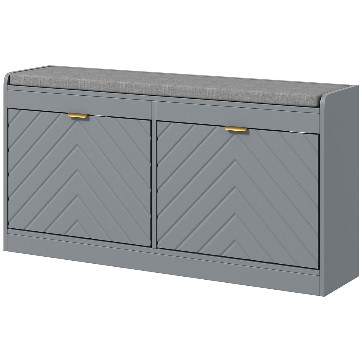 Upholstered Shoe Storage Bench with 2 Flip Drawers - Grey