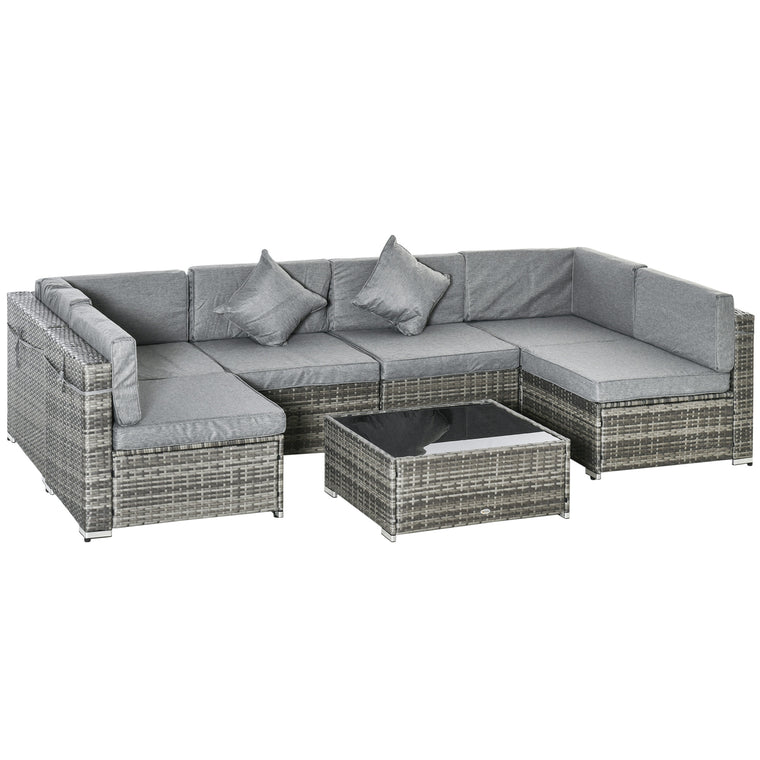 Light Grey 7-Piece Wicker Sectional Set with Tea Table