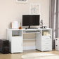Computer Desk with Keyboard Tray and Drawers, Writing Desk, Home Office Workstation, White