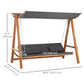 3 Seater Patio Swing Chair Convertible Cushioned Porch Swing Bed with Canopy, Wood Frame for Outdoor, Backyard, Garden