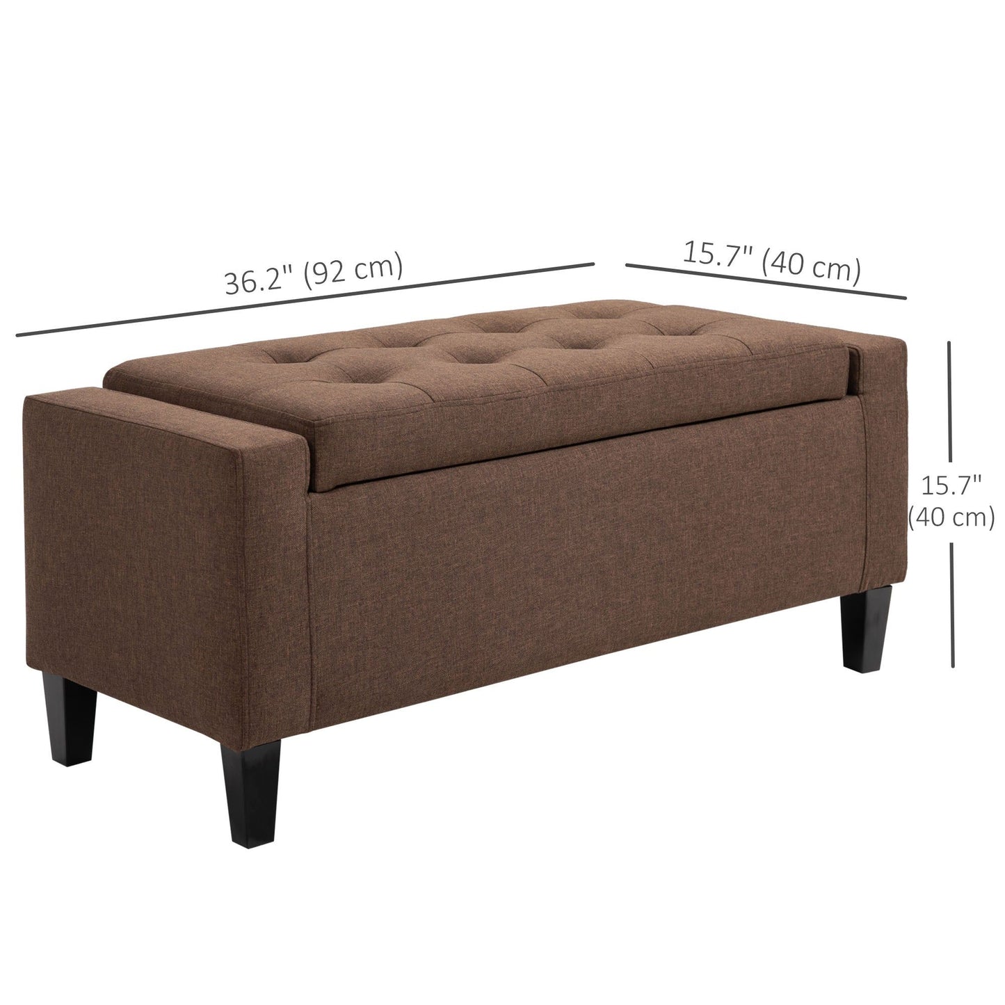 Tufted Linen Storage Ottoman Bench - Brown
