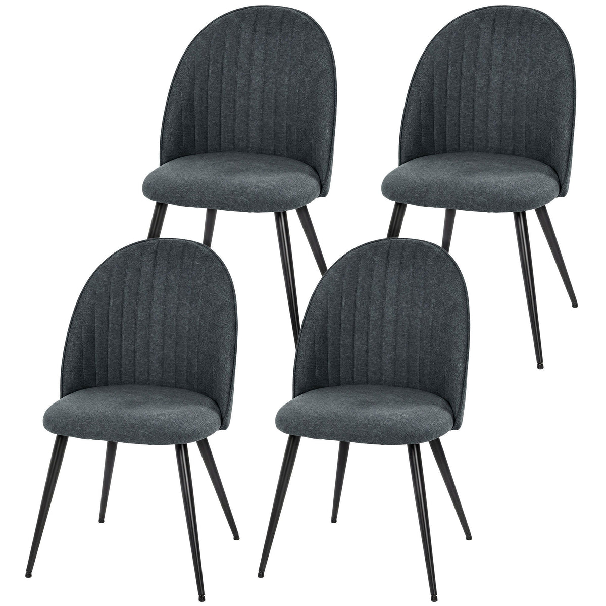 Set of 4 Modern Dining Chairs, Velvet Upholstered Kitchen Chairs with Steel Legs for Living Room, Dark Grey