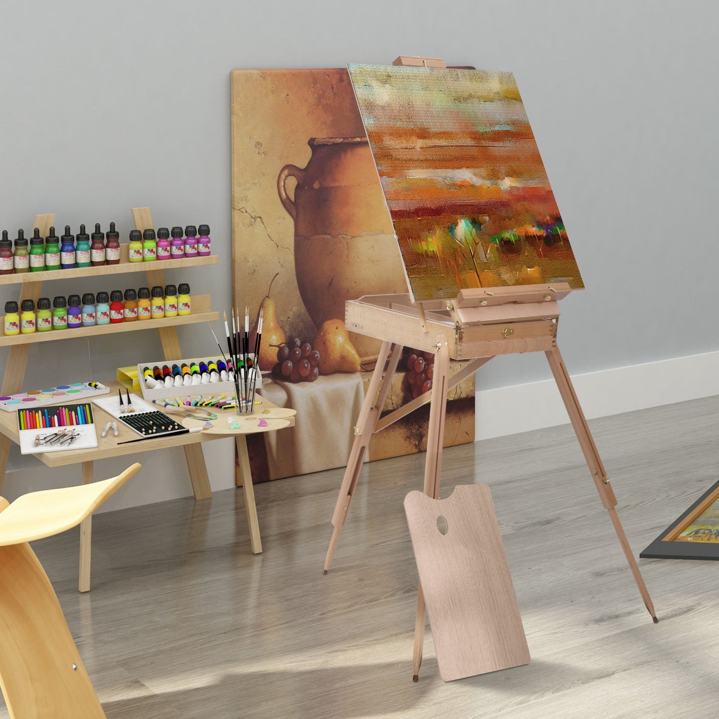 Folding Wood French Artists Easel Set Portable Art Painters Tripod Sketch Craft