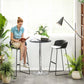 Modern Round Bar Table Adjustment Height Home Pub Bistro Desk Faux Leather Covered Wooden Top Chrome Base Black