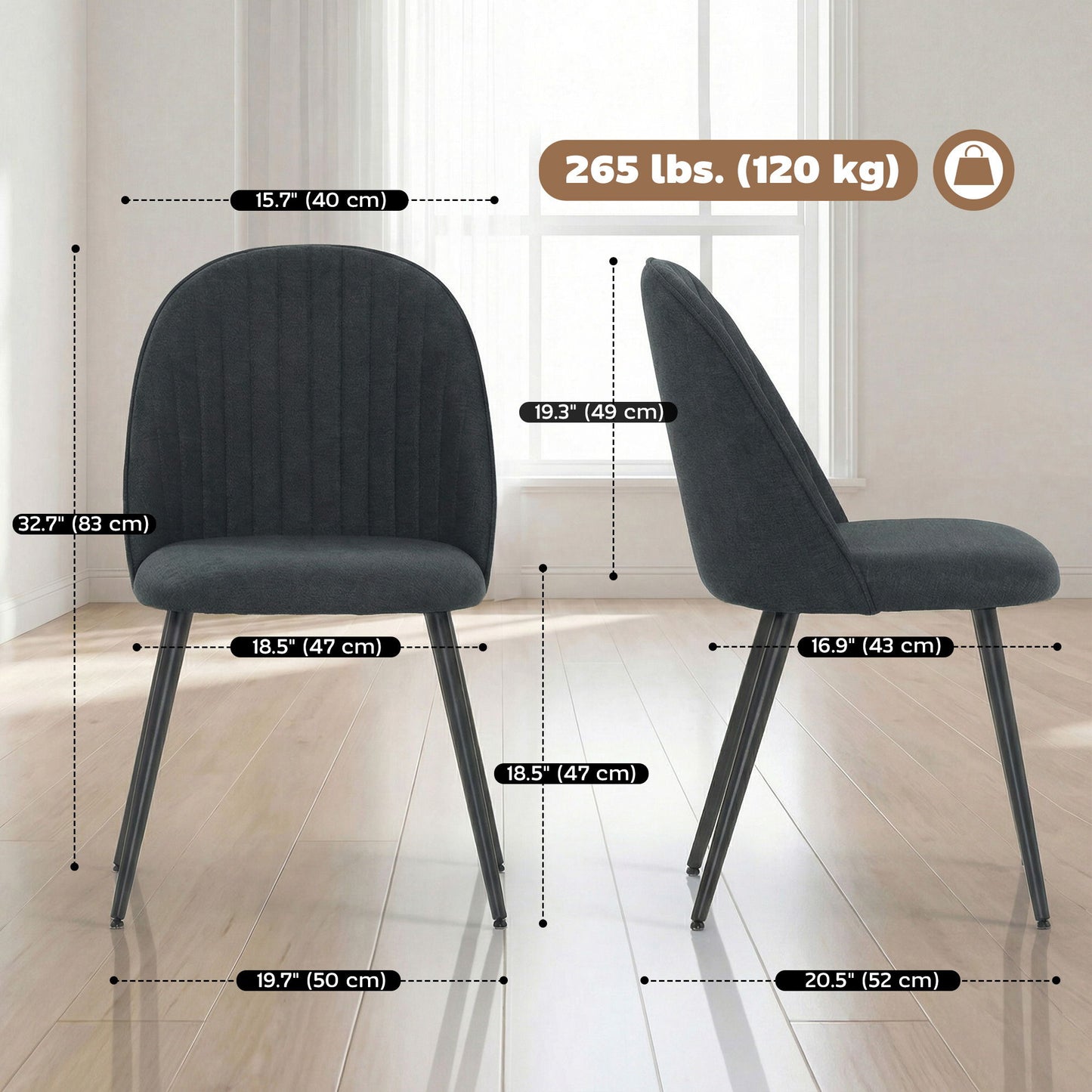 Set of 4 Modern Dining Chairs, Velvet Upholstered Kitchen Chairs with Steel Legs for Living Room, Dark Grey