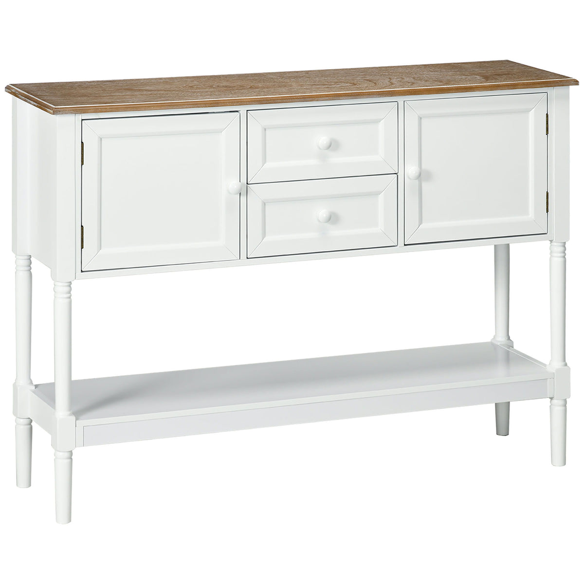 Vintage Console Table with 2 Drawers and Cabinets, Retro Sofa Table for Entryway, Living Room and Bedroom, White