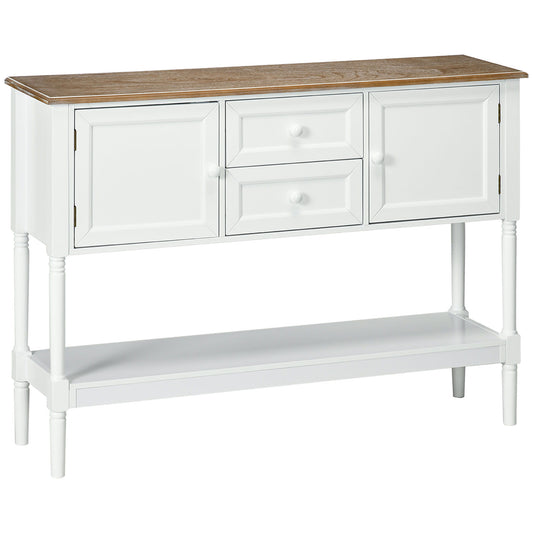 Vintage Console Table with 2 Drawers and Cabinets, Retro Sofa Table for Entryway, Living Room and Bedroom, White
