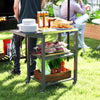 Outdoor Grill Cart w/ Foldable Side Table, 3-Tier Pizza Oven Stand w/ Stainless Steel Tabletop, Hooks, Wheels