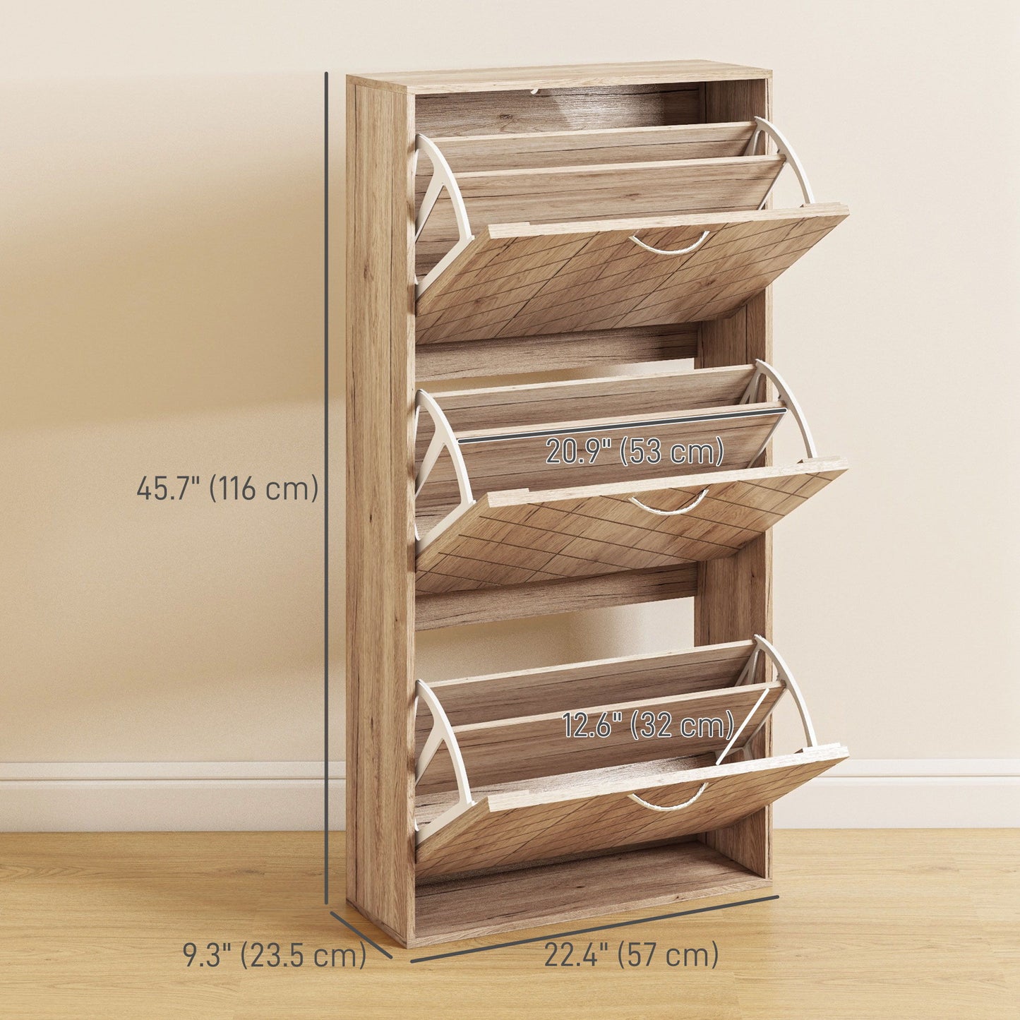 Shoe Storage Cabinet with 3 Flip Drawers, Narrow and Slim, 12 Pair of Shoes Organizer for Hallway, Entryway, Nature Wood