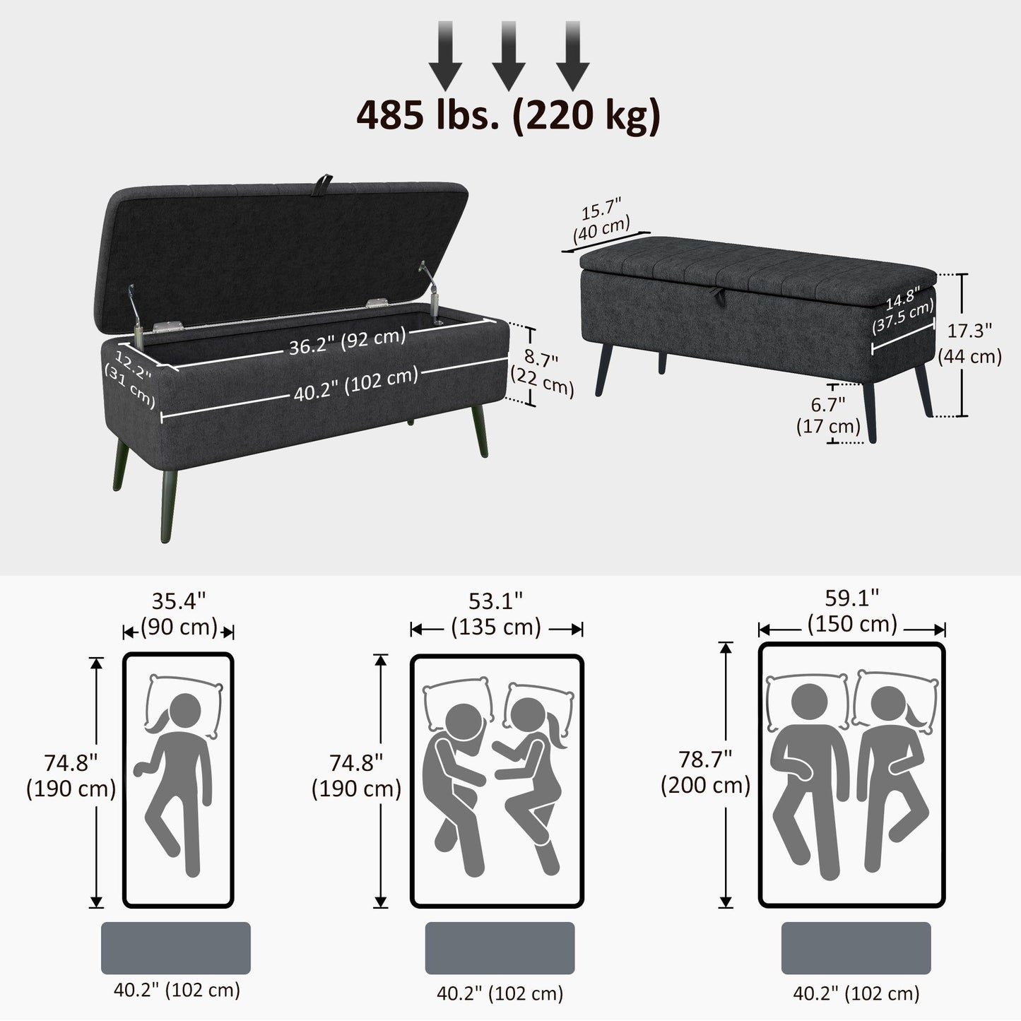 40" Linen Storage Ottoman Bench - Black