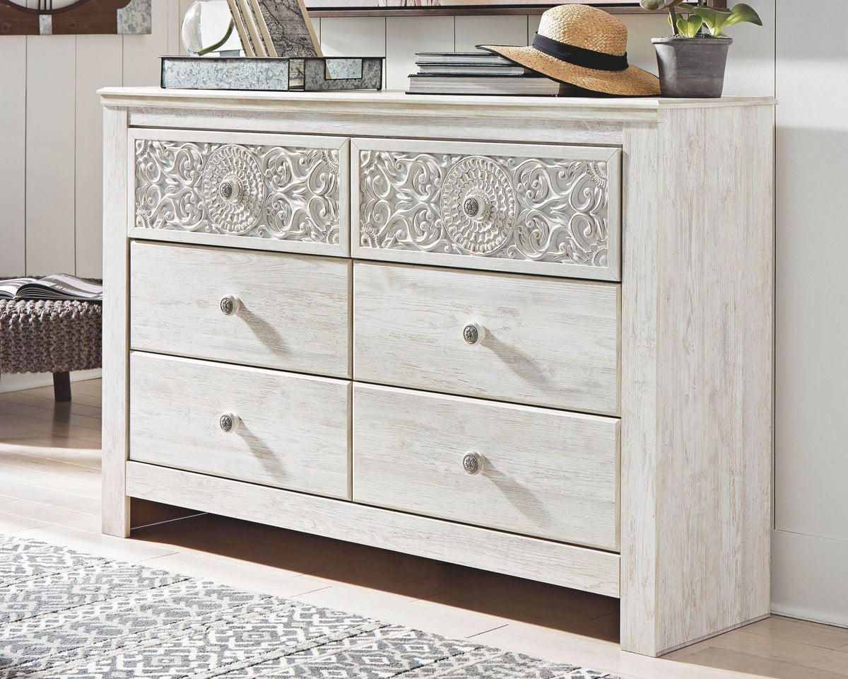 Paxberry - Whitewash - Six Drawer Dresser - Medallion Drawer Pulls - Forward Furniture