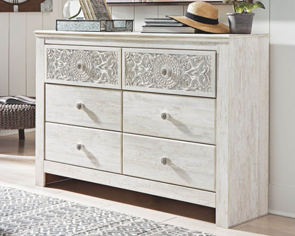 Paxberry - Whitewash - Six Drawer Dresser - Medallion Drawer Pulls - Forward Furniture