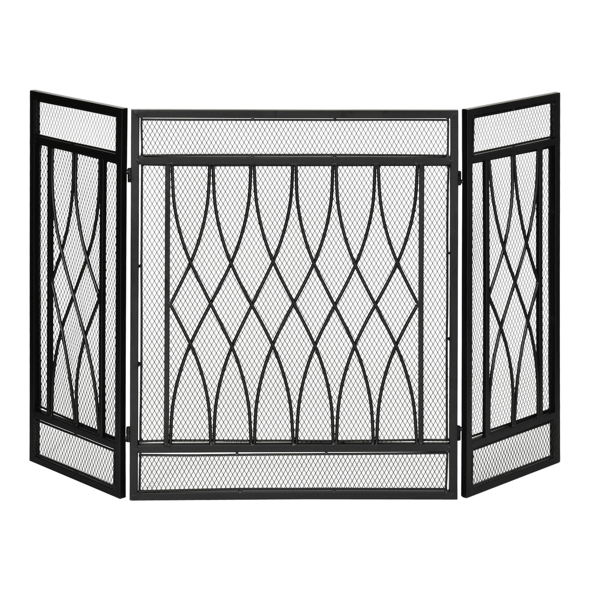 3-Panel Metal Mesh Fireplace Screen, Decorative Fire Spark Guard Cover, 49.5" x 31.5"for Living Room Home Decor, Black