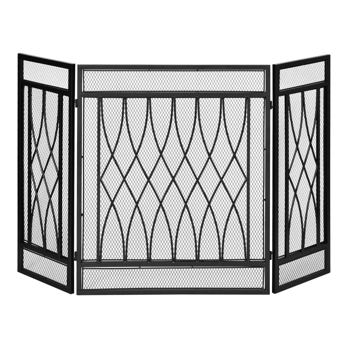 3-Panel Metal Mesh Fireplace Screen, Decorative Fire Spark Guard Cover, 49.5" x 31.5"for Living Room Home Decor, Black