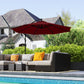 9.7ft Offset Patio Umbrella Garden Hanging Parasol Banana Cantilever Umbrella with Base, Crank, Wine Red