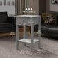 End Tables Set of 2 with Drawer and Shelf - Grey