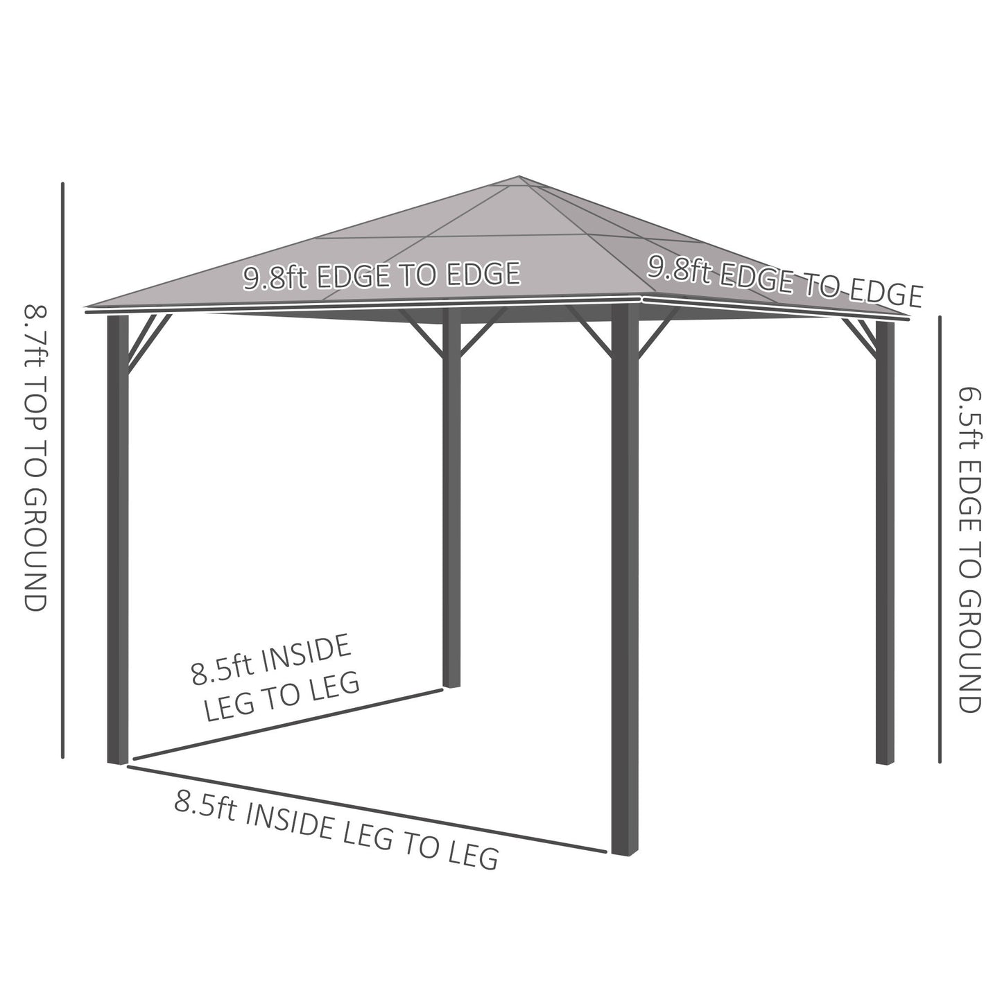 9.8' x 9.8' Garden Aluminium Gazebo Hardtop Roof Canopy Marquee Party Tent Patio Outdoor Shelter with Mesh Curtains & Side Walls, Grey