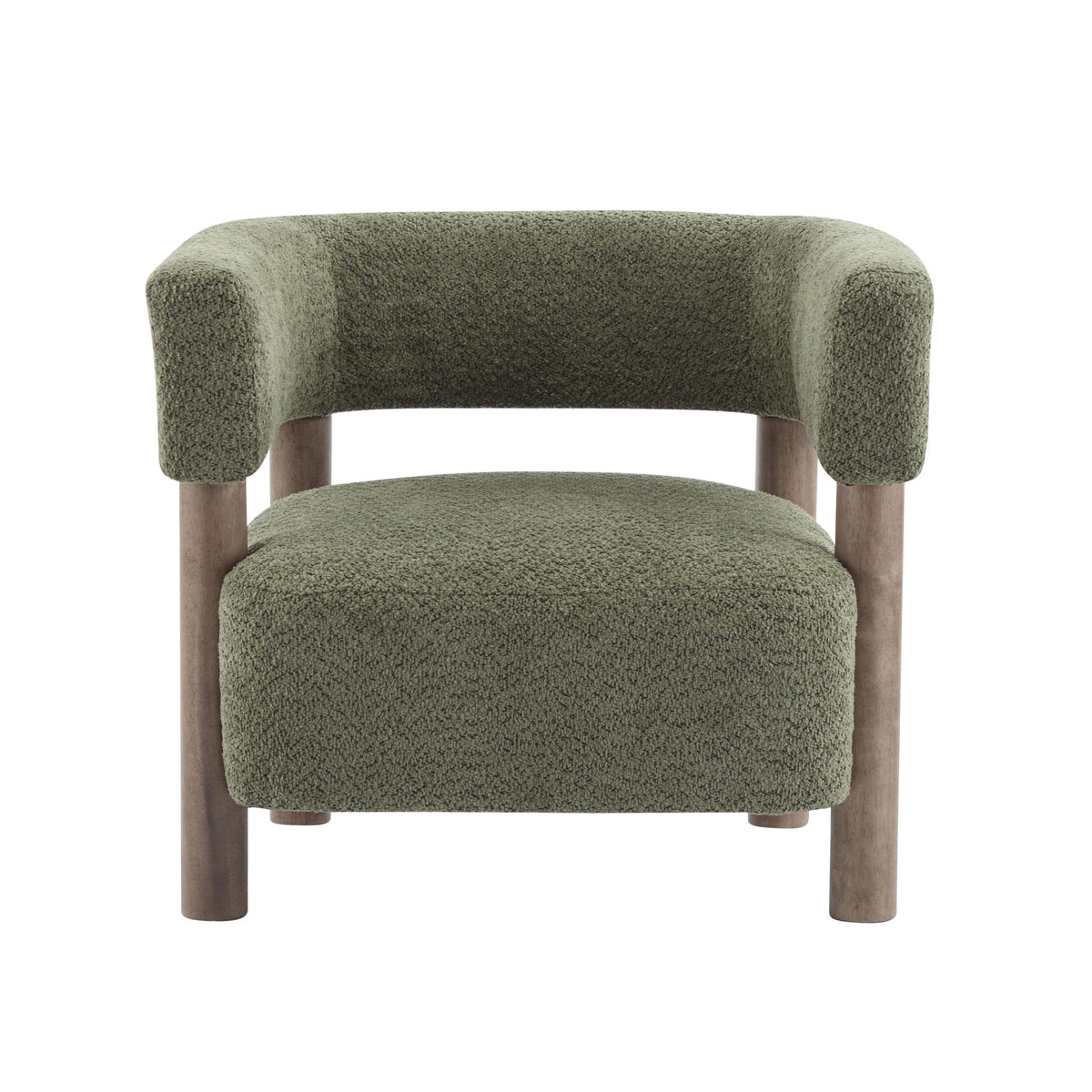 Cozy Accent Armchair with Spring Bag Seat Cushion, Single Lounge Sofa for Bedroom, 30.5" L x 29.5" W x 27" H, Olive Green+Walnut
