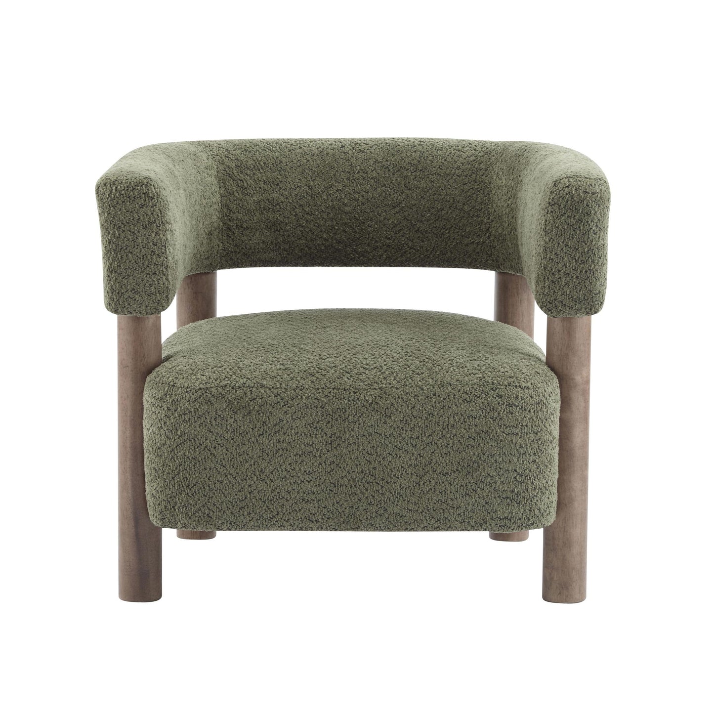 Cozy Accent Armchair with Spring Bag Seat Cushion, Single Lounge Sofa for Bedroom, 30.5" L x 29.5" W x 27" H, Olive Green+Walnut