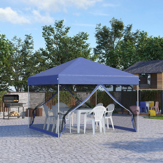 10' x 10' Pop-Up Party Tent Outdoor Canopy Tent with Mesh Sidewalls, 3-Level Adjustable Height, Roller Bag, Blue