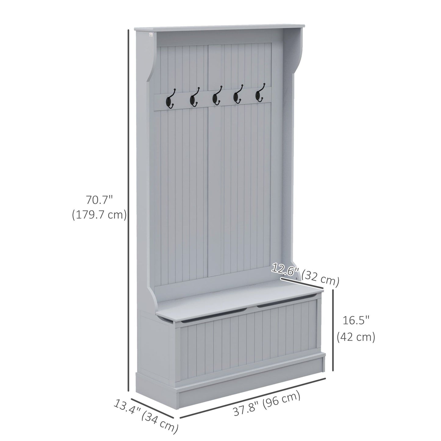 4-in-1 Hall Tree with Shoe Storage and Bench - Grey