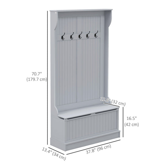 4-in-1 Hall Tree with Shoe Storage and Bench - Grey
