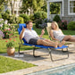 Folding Chaise Lounge Chair, Reclining Beach Tanning Chair with Face Hole, Pillow, 4-Position Adjustable Lay Flat Sun Lounger, Steel Frame for Outdoor Patio Pool, Blue