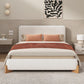 Queen-Size Boucle Upholstered Bed with 12 Wooden Slats & 3 Support Legs, Durable Bed Frame with Solid Feet, 88'' L x 69'' W x 38'' H, White