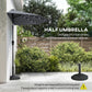 9ft Dark Grey Half Patio Umbrella with Solar LED Lights