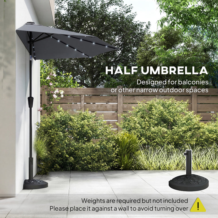 9ft Dark Grey Half Patio Umbrella with Solar LED Lights