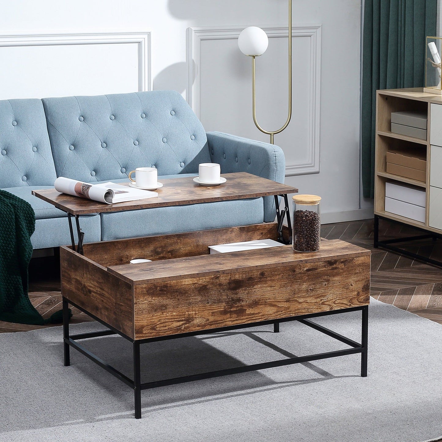 Lift Top Coffee Table with Hidden Storage - Rustic Brown