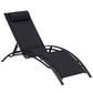 Patio Lounge Chair, Aluminum Reclining Outdoor Tanning Chair with 5-Level Adjustable Backrest, Head Pillow and Breathable Mesh Fabric, for Pool, Deck, Garden, Black