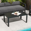 Outdoor Coffee Table, Rectangular Patio Table with Steel Frame and Slat Tabletop for Garden, Balcony, Black