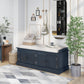 Storage Bench with 4 Doors and Comfortable Seating, Adjustable Shelves and Removable Cushion for Entryway, 43" L x 16" W x 17.5" H, Antique Navy