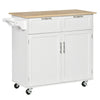 Rolling Kitchen Island with Wood Top and Drawers - White