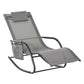 Patio Rocking Chair with Mesh Fabric, Outdoor Rocking Sling Sun Lounger with Removable Headrest and Side Pocket for Garden, Deck, Lawn, Grey