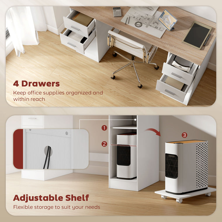 55" Computer Desk with 4 Reversible Drawers - White Wood Grain