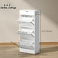 3 Flip Drawer Shoe Cabinet, Marble-Effect Narrow Shoe Storage Cabinet with Top Drawer and Adjustable Shelves, White