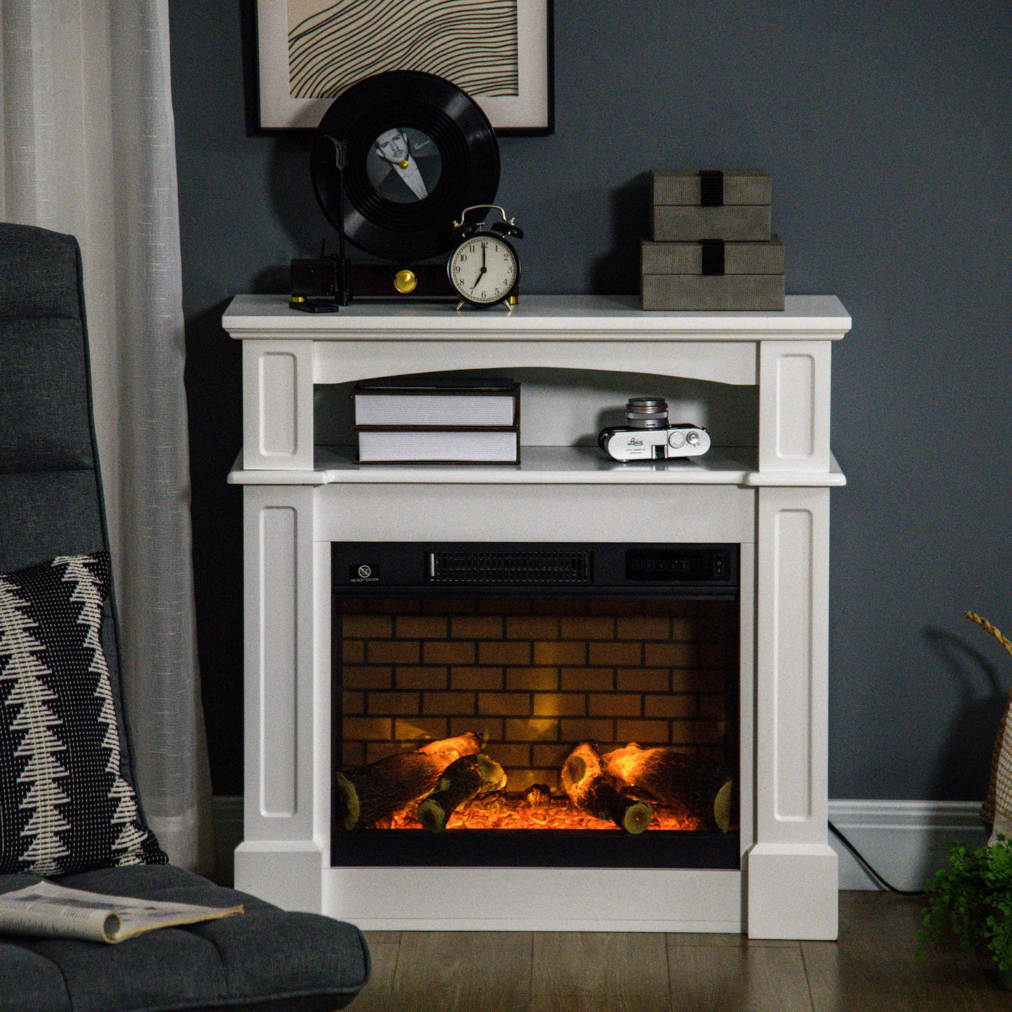 Electric Fireplace with Mantel, Freestanding Heater Corner Firebox with Remote Control, 700W/1400W, White