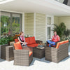 6 Pieces Wicker Patio Furniture Set with Cushions, 7-Seater Rattan Patio Sofa Set with Storage Table, Orange